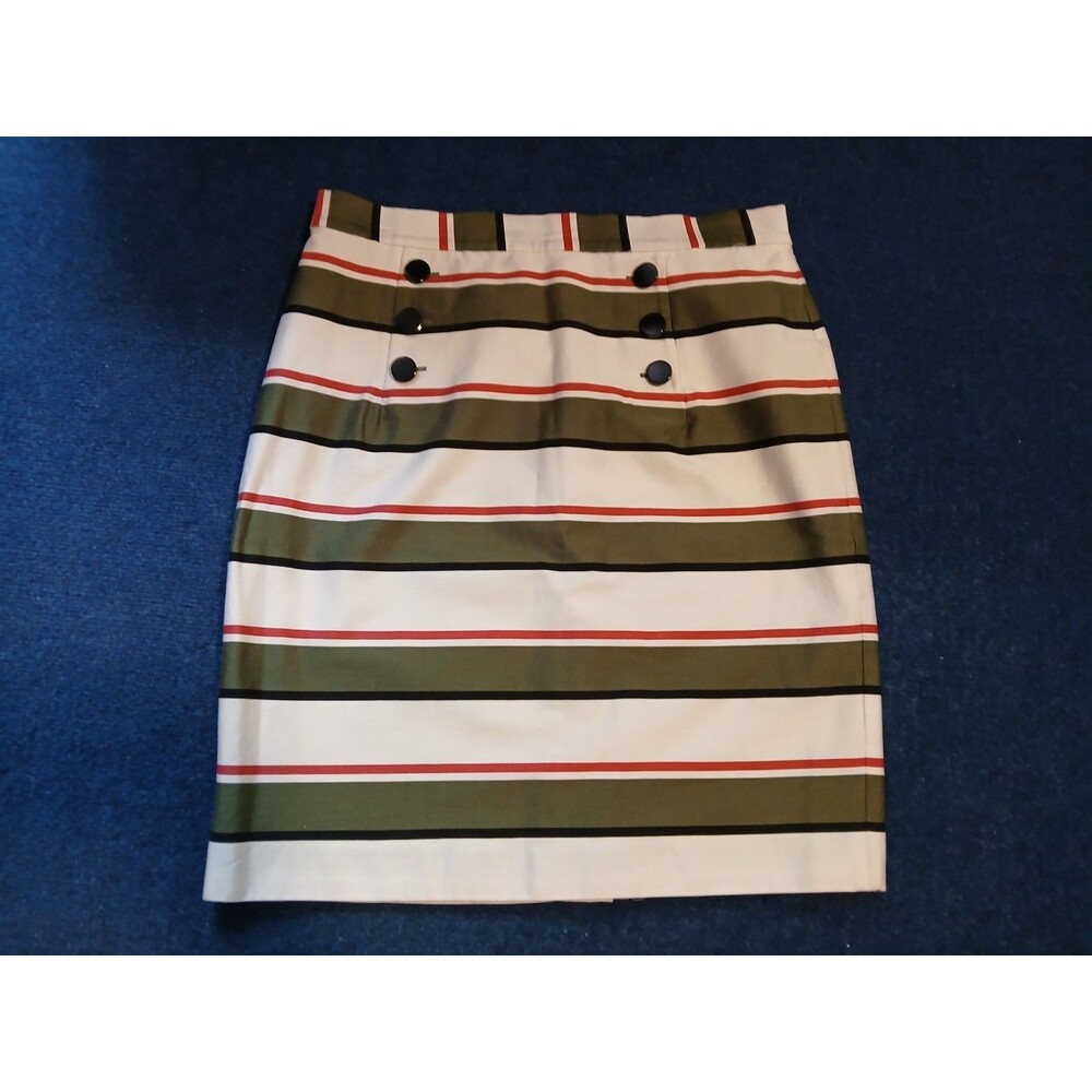 Nine West Stripe Straight Skirt Decorative Front Buttons NWOT 8